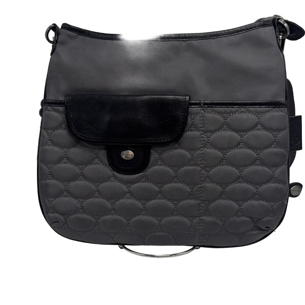 Mosey Grey & Black Polyester Crossbody Bag Medium Adjustable Strap